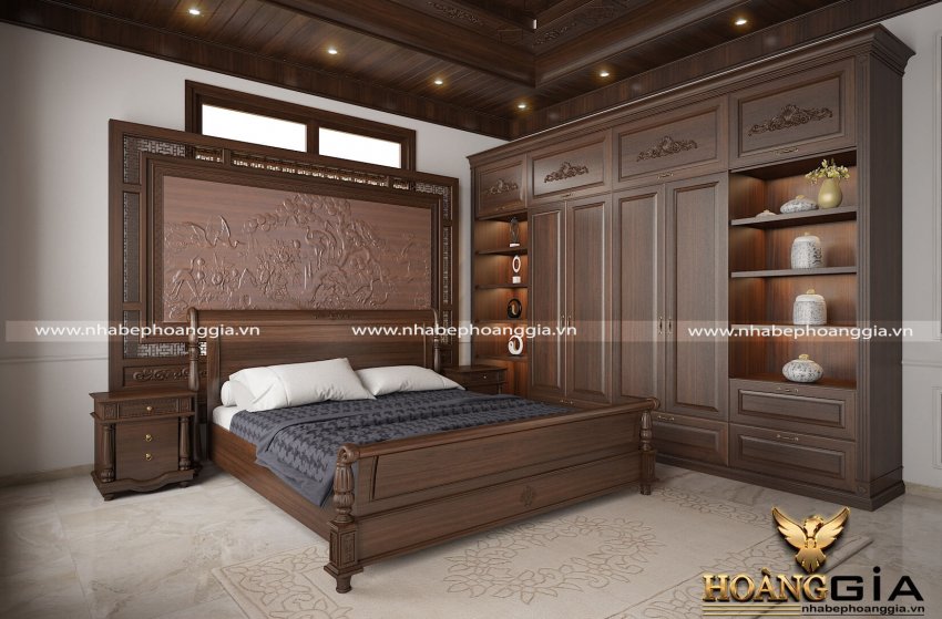 Phòng ngủ tân cổ điển gỗ tự nhiên