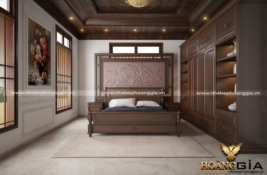 Phòng ngủ tân cổ điển gỗ tự nhiên