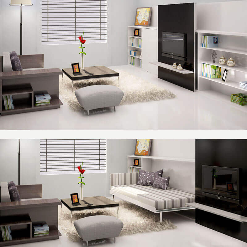 thiết kế phòng ngủ kết hợp phòng khách