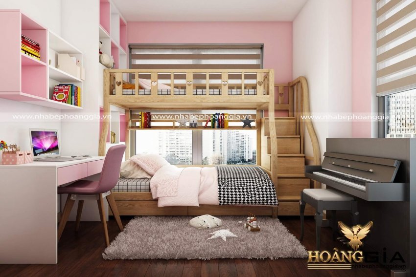 thiết kế nội thất phòng ngủ màu hồng 15m2