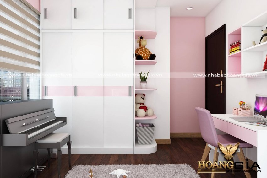 thiết kế nội thất phòng ngủ màu hồng 15m2