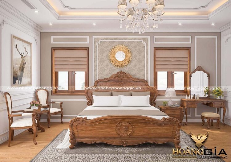 thiết kế giường gỗ tân cổ điển đẹp