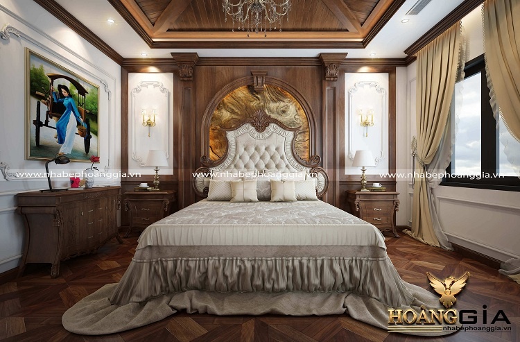 thiết kế giường gỗ tân cổ điển đẹp
