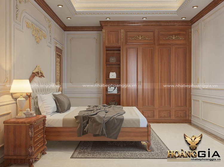 thiết kế phòng ngủ tân cổ điển gỗ tự nhiên