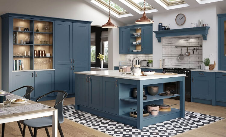 tủ bếp tân cổ điển màu xanh