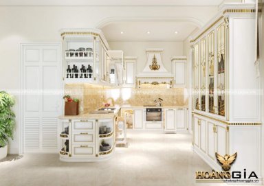 Thiết kế nội thất phòng bếp cổ điển dát vàng