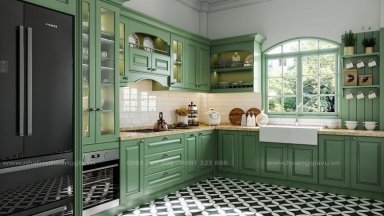 Bộ sưu tập 10 mẫu tủ bếp tân cổ điển màu xanh tinh tế, thanh lịch
