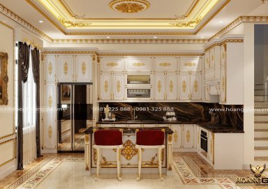 Mẫu thiết kế phòng bếp ăn hoàng gia dát vàng sang trọng